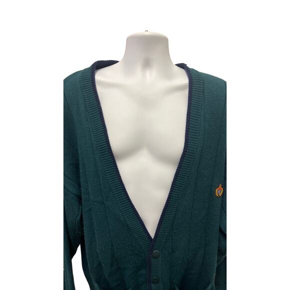 🧥 Vintage GRAPHIX Teal Knit Cardigan XL – Retro Button Front Grandpa Sweater - Picture 2 of 4